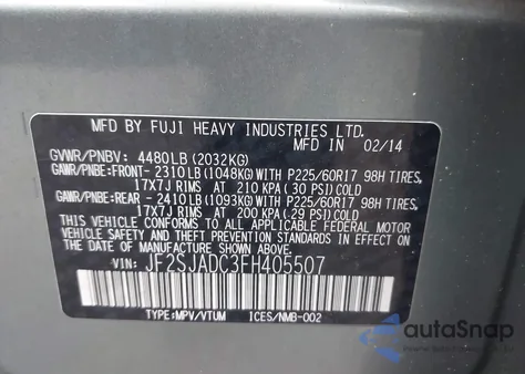 2015 Subaru Forester 2.5I Premium from USA, damaged, VIN JF2SJADC3FH405507